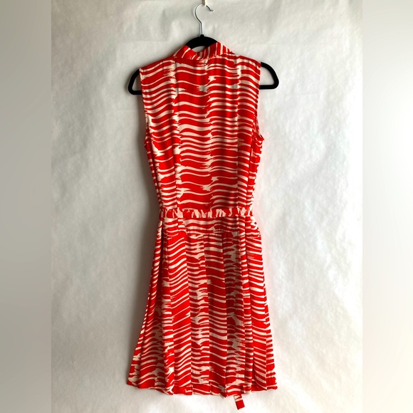 Womens CAbi #281 Brushstroke Red Orange White Medium Shirt Dress with Belt Tie - Picture 5 of 9